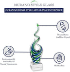 Ocean - Blue and Green Murano Style Art Glass 14" Centerpiece-GW564