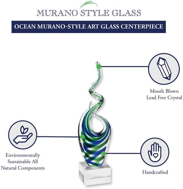 Ocean - Blue and Green Murano Style Art Glass 14" Centerpiece-GW564