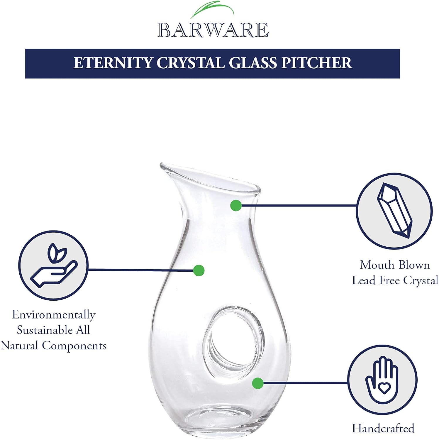 Eternity European Mouth Blown Lead Free Crystal Pitcher 28 Oz. H11-SL10