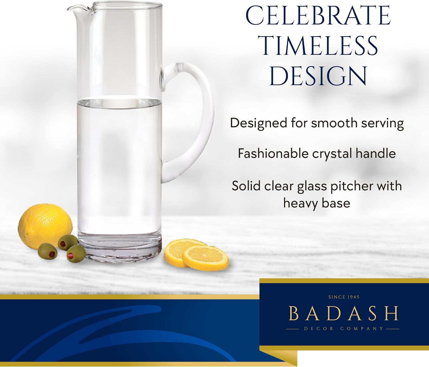 Celebrate Mouth Blown Glass Ice Tea, Martini or Water Pitcher H11.5" - 54 oz.-S430