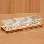 Hostess Set - 4 pc With 3 Glass Condiment or Dip Bowls on a Wood Tray-B25