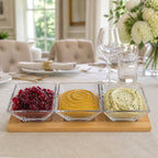 Hostess Set - 4 pc With 3 Glass Condiment or Dip Bowls on a Wood Tray-B25