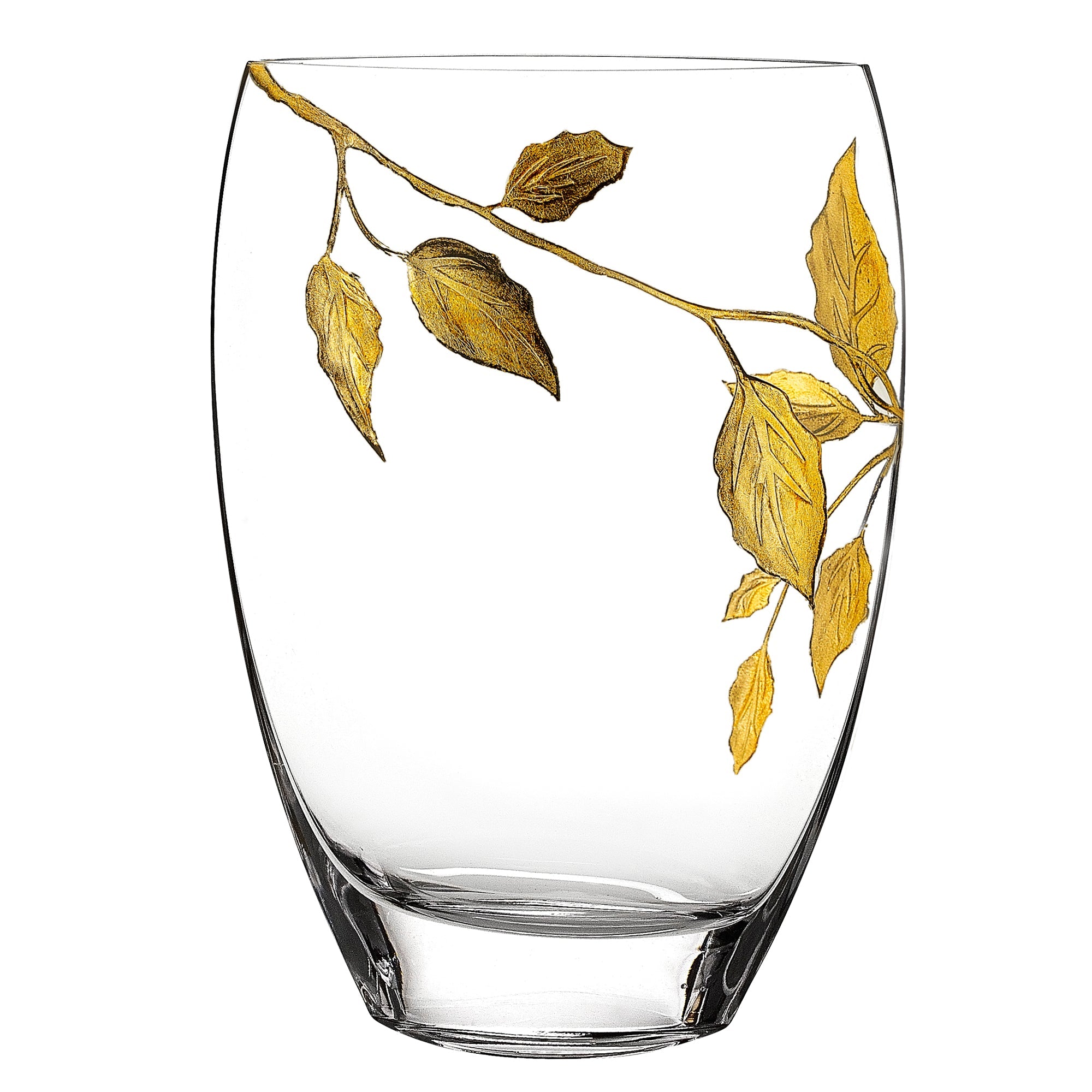 Gold Leaves Mouth Blown and Hand Decorated European 12" Vase-CD120