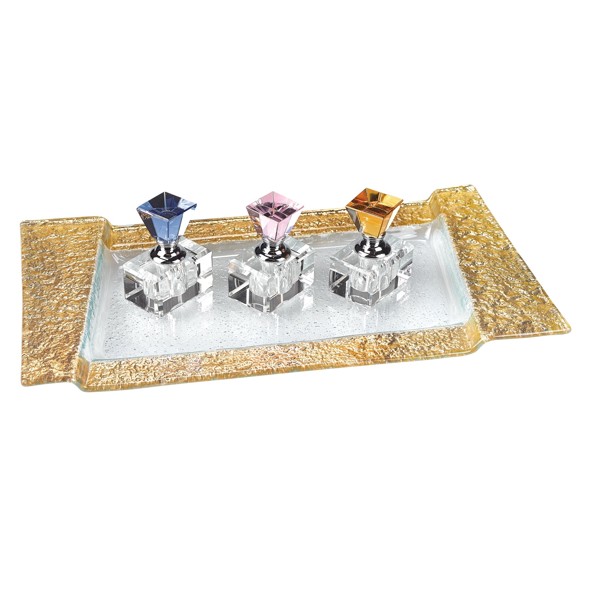 Rimini Gold  Serving Platter or Tray 7 x13"- Hand Decorated Gold Leaf Edge Rectangular Blown Glass -EV50G