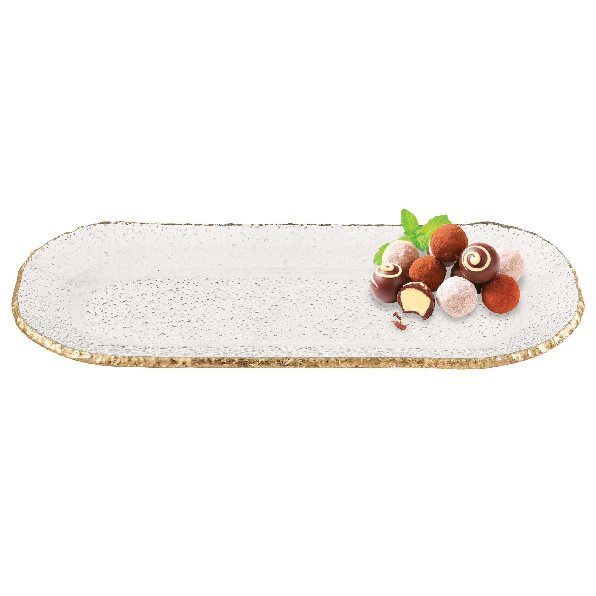 Goldedge Hand Decorated Gold Leaf Edge Oval Blown Glass 18 X 6.5" Platter-F3025