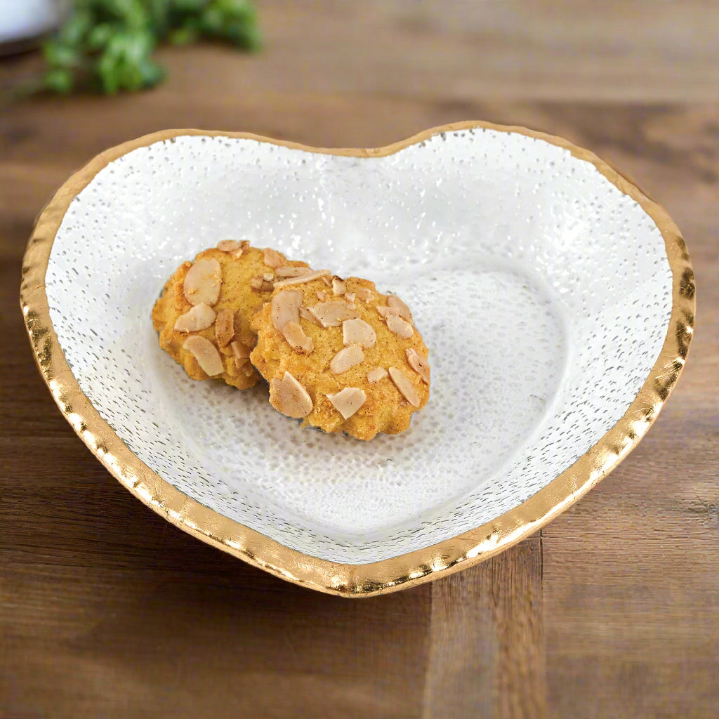 Goldedge Heart Plate - Hand Decorated Gold Leaf Edge Blown Glass 7.5" -F3026