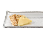 Silver Edge Rectangular Hand Painted Blown Glass 18 x 6.5" Serving Platter or Tray-F3033S