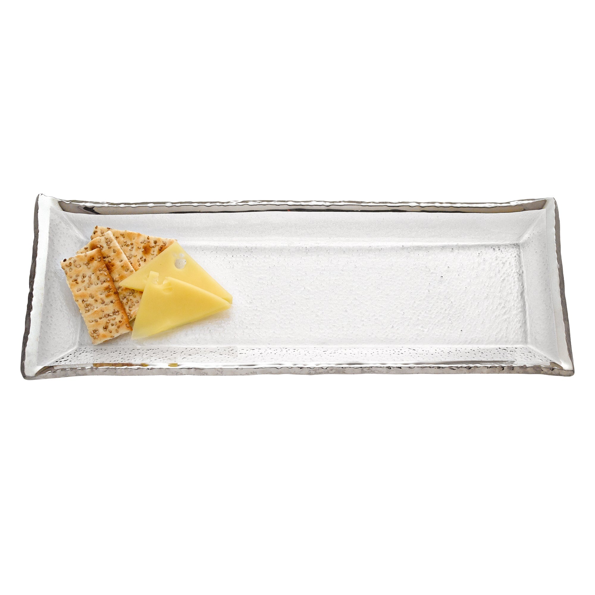 Silver Edge Rectangular Hand Painted Blown Glass 18 x 6.5" Serving Platter or Tray-F3033S