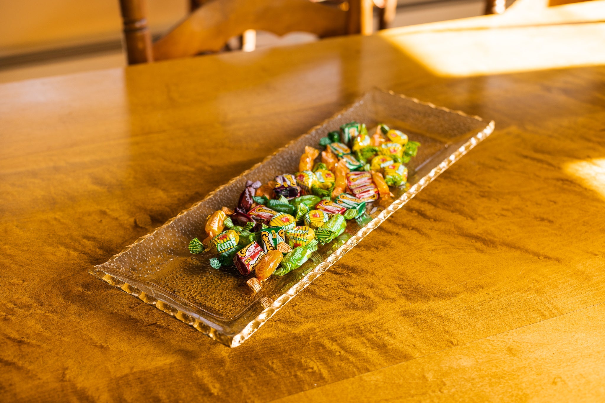 Goldedge Serving Platter or Tray - Hand Decorated Gold Leaf Edge Rectangular Blown Glass 18 x 6.5" -F3033