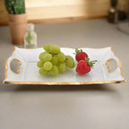 Goldedge Hand Decorated Gold Leaf Scalloped Edge 7 x 11" Vanity or Snack Tray With Cut Out Handles-F3048
