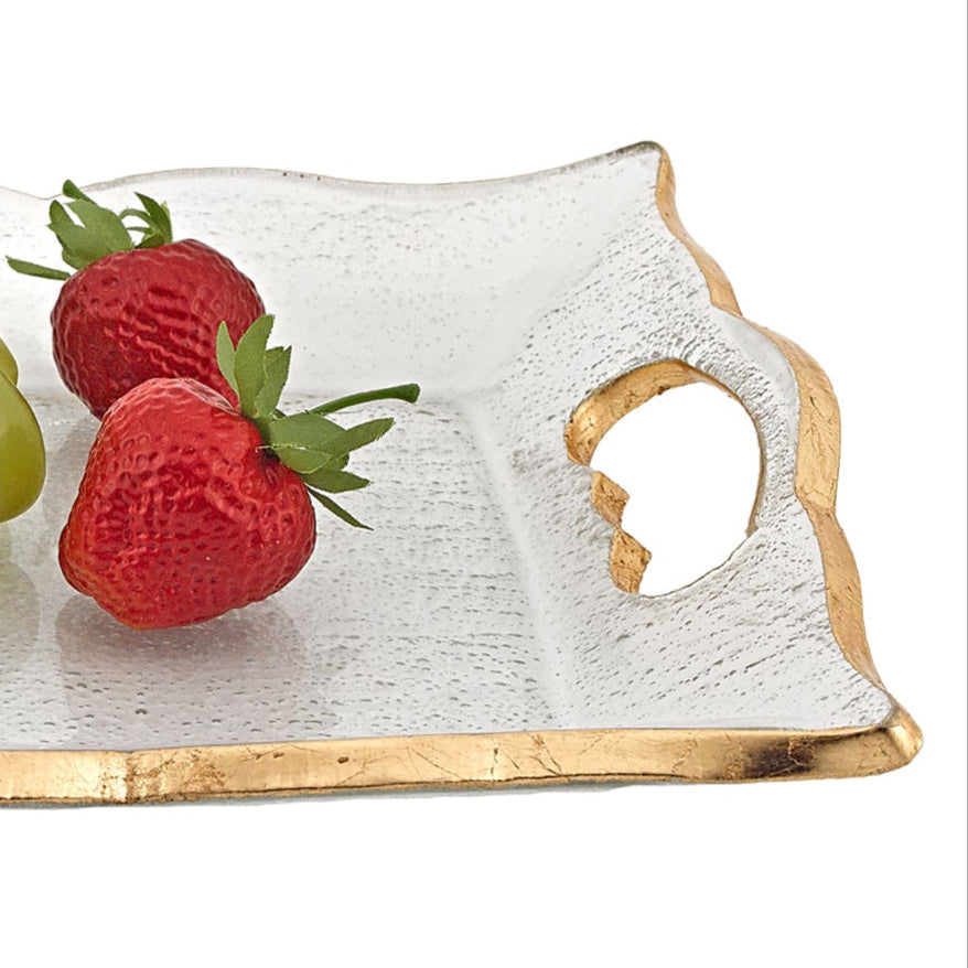 Goldedge Hand Decorated Gold Leaf Scalloped Edge 7 x 11" Vanity or Snack Tray With Cut Out Handles-F3048