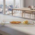 Goldedge Serving Tray Hand Decorated Gold Leaf Scalloped Edge 7 x 20" Glass  With Cut Out Handles-F3049