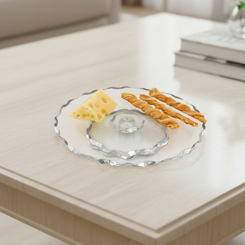 Silveredge Handcrafted and Hand Painted Chiseled 13" Turning Cake Platter or Lazy Susan-F3054S