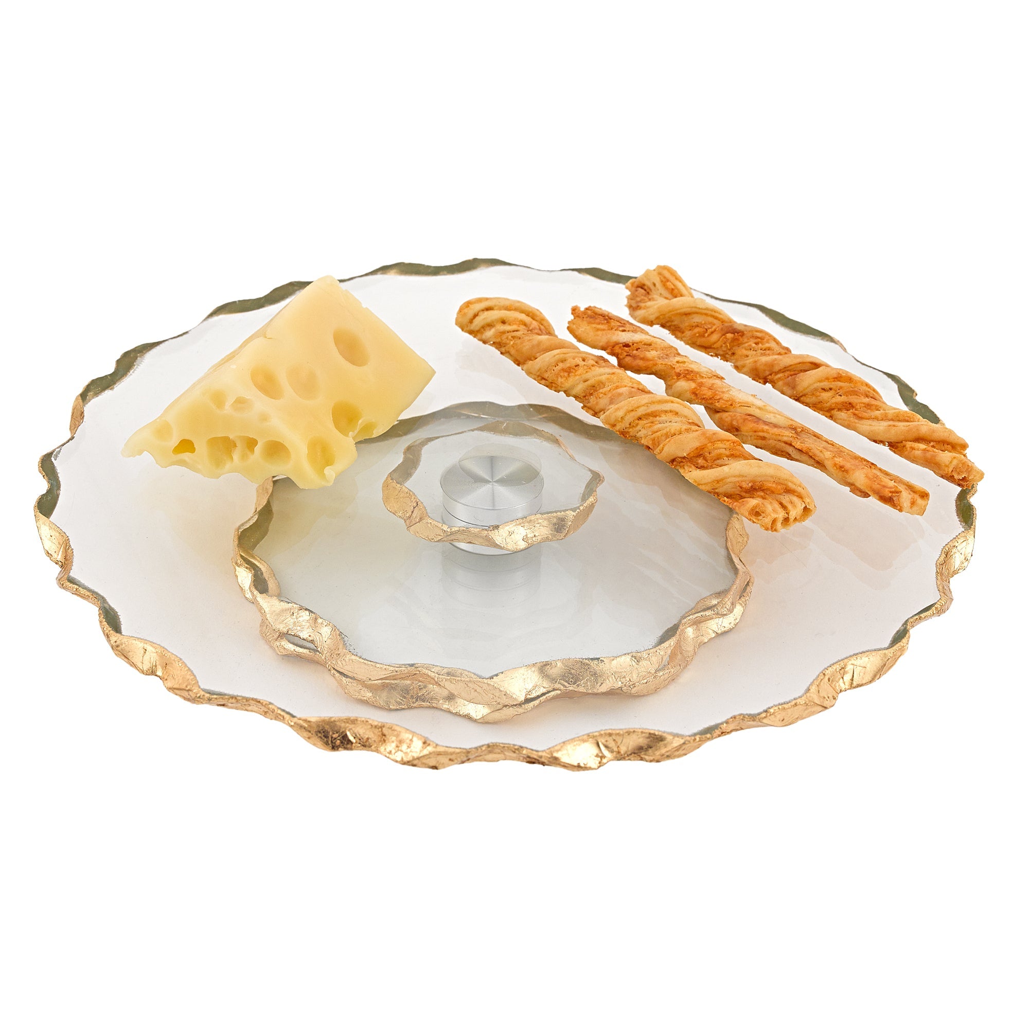 Goldedge Hand Decorated Gold Leaf Chiseled Edge 13" Turning Platter or Lazy Susan-F3054