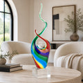 Rainbow Murano Style Art Glass Abstract Centerpiece on Crystal Base 11-GW566