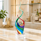 Rainbow Murano Style Art Glass Abstract Centerpiece on Crystal Base 11-GW566