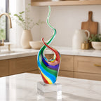 Rainbow Murano Style Art Glass Abstract Centerpiece on Crystal Base 11-GW566