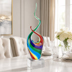 Rainbow Murano Style Art Glass Abstract Centerpiece on Crystal Base 11-GW566
