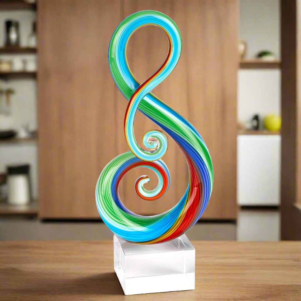 Rainbow Murano Style Art Glass Note Centerpiece on Crystal Base 11-GW605