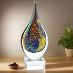 Firestorm Murano Style Art Glass 11" Teardrop on Crystal Base-GW612