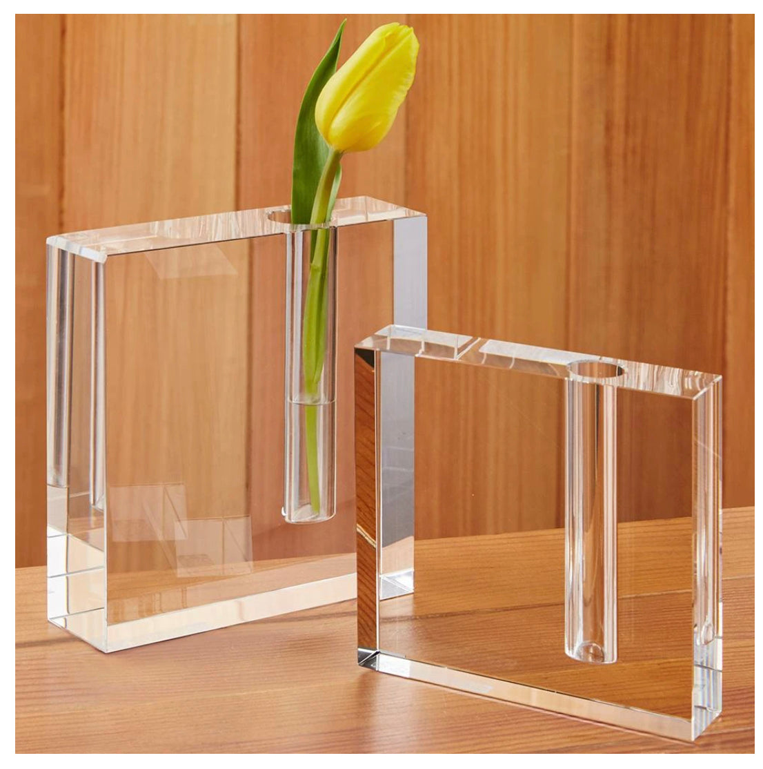 The Block Bud Vase - A Large Handcrafted Architectural Optical Crystal Bud Vase 6 x 6-H216