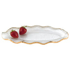 Goldedge Hand Decorated Gold Leaf Edge Wavy Oval Glass 14 x 7" Platter