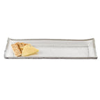 Silver Edge Rectangular Hand Painted Blown Glass 18 x 6.5" Serving Platter or Tray