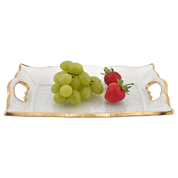 Goldedge Hand Decorated Gold Leaf Scalloped Edge 7 x 11" Vanity or Snack Tray With Cut Out Handles