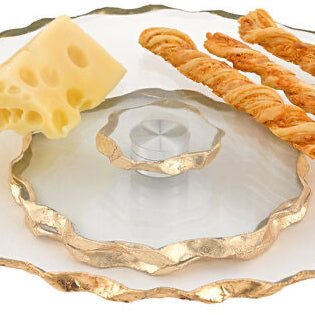 Goldedge Hand Decorated Gold Leaf Chiseled Edge 13" Turning Platter or Lazy Susan