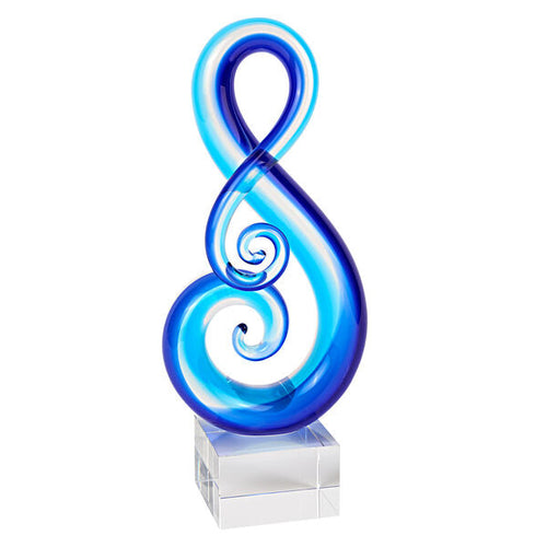 Blue Murano Style Art Glass Note Centerpiece on Crystal Base 12
