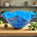 Murano Style Art Glass Cool Firestorm Bowl 9"D X 4"H