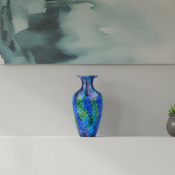 Murano Style Art Glass Cool Firestorm Vase 10"H