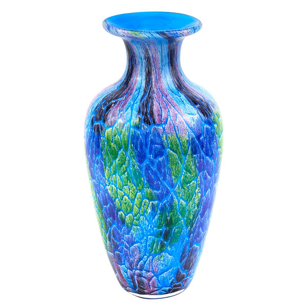 Murano Style Art Glass Cool Firestorm Vase 10"H-GW655