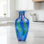 Murano Style Art Glass Cool Firestorm Vase 10"H-GW655