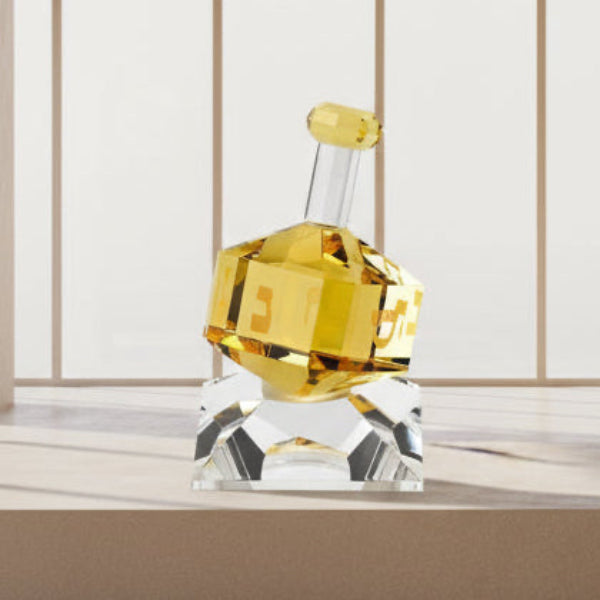 Hand Crafted Amber Crystal Dreidel On Stand H3