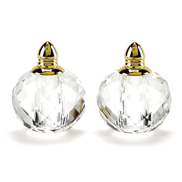 Zendra Gold Hand Made Lead Free Crystal Pair of Salt and Pepper Shakers H2.5