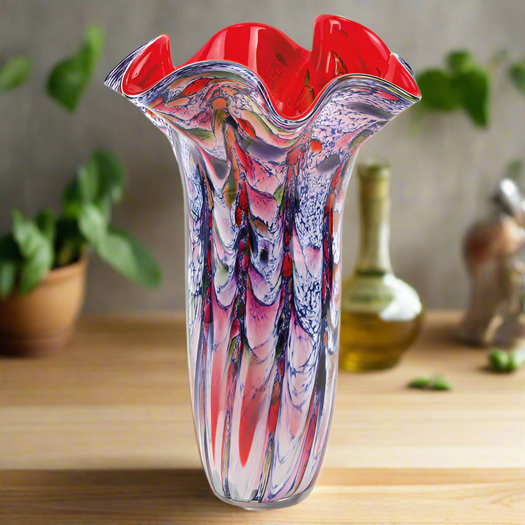Majesty Murano Style Art Glass 17" blue Napkin Vase