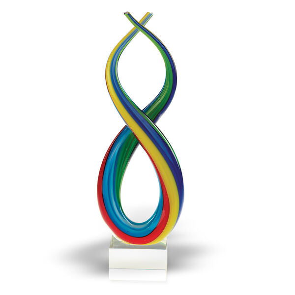 Spectrum Murano Style Blown Art Glass Rainbow Centerpiece on Base H14 in.