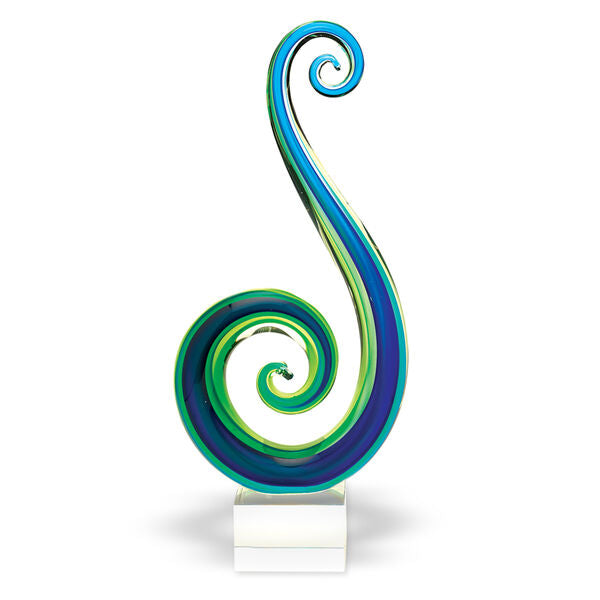 Marina Murano Style Blue and Green Centerpiece on Base H14 in
