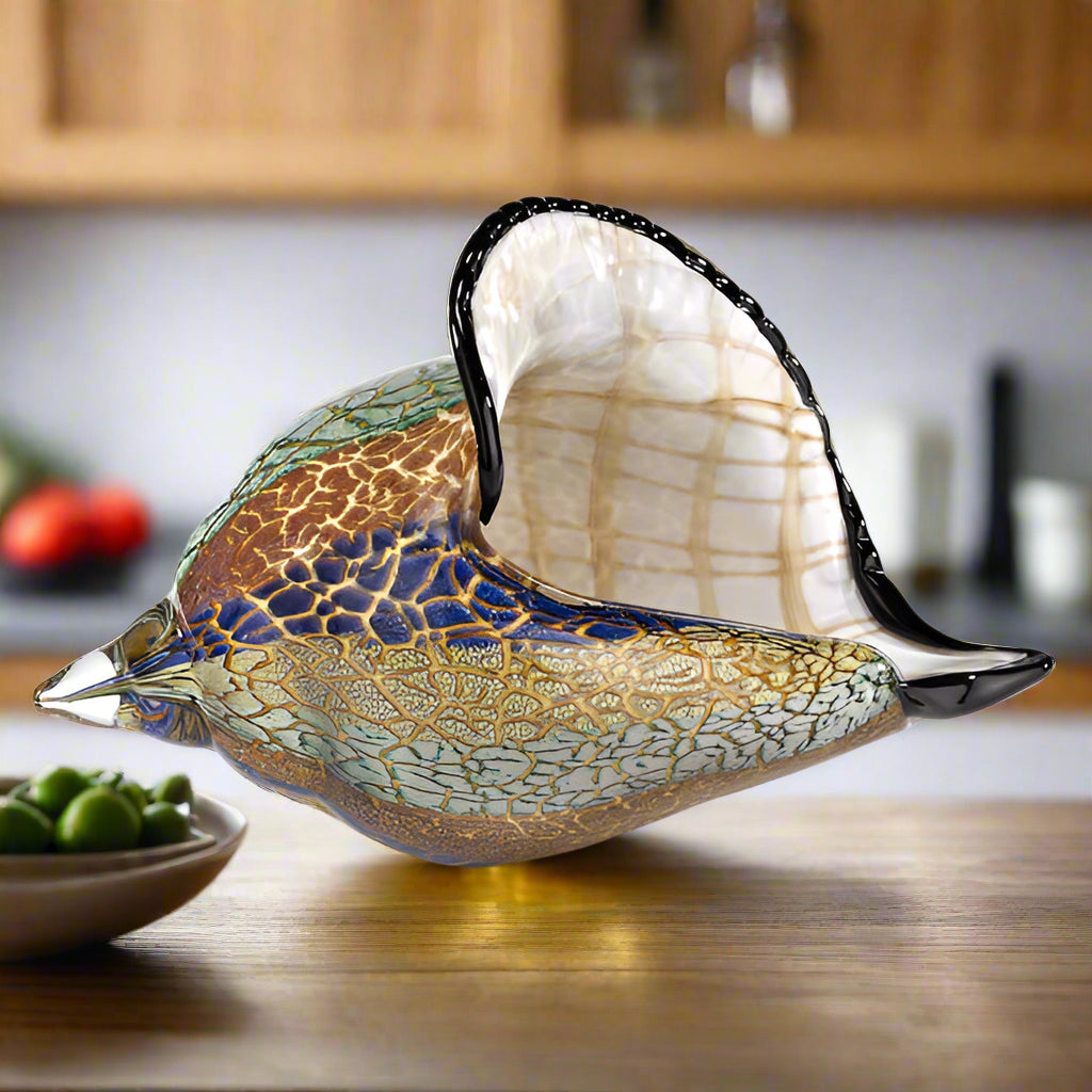 Murano Style Artistic Glass Large Conch Shell L 13 x h 8