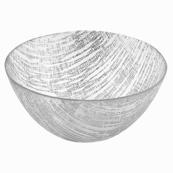 Secret Treasure Handcrafted Silver Accent Glass Salad or Serving Bowl D8.75