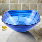 Pair of Cobalt Blue Alabaster Glass 6" Squarish Salad or Candy Bowls