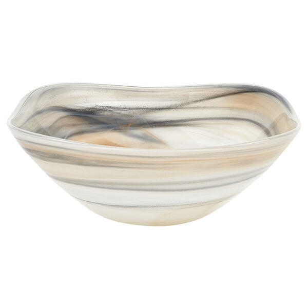 Pair of Taupe Alabaster Glass 6" Squarish Salad or Candy Bowls