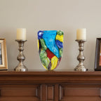 Stormy Rainbow Murano Style Art Glass 11" Oval Vase-J215