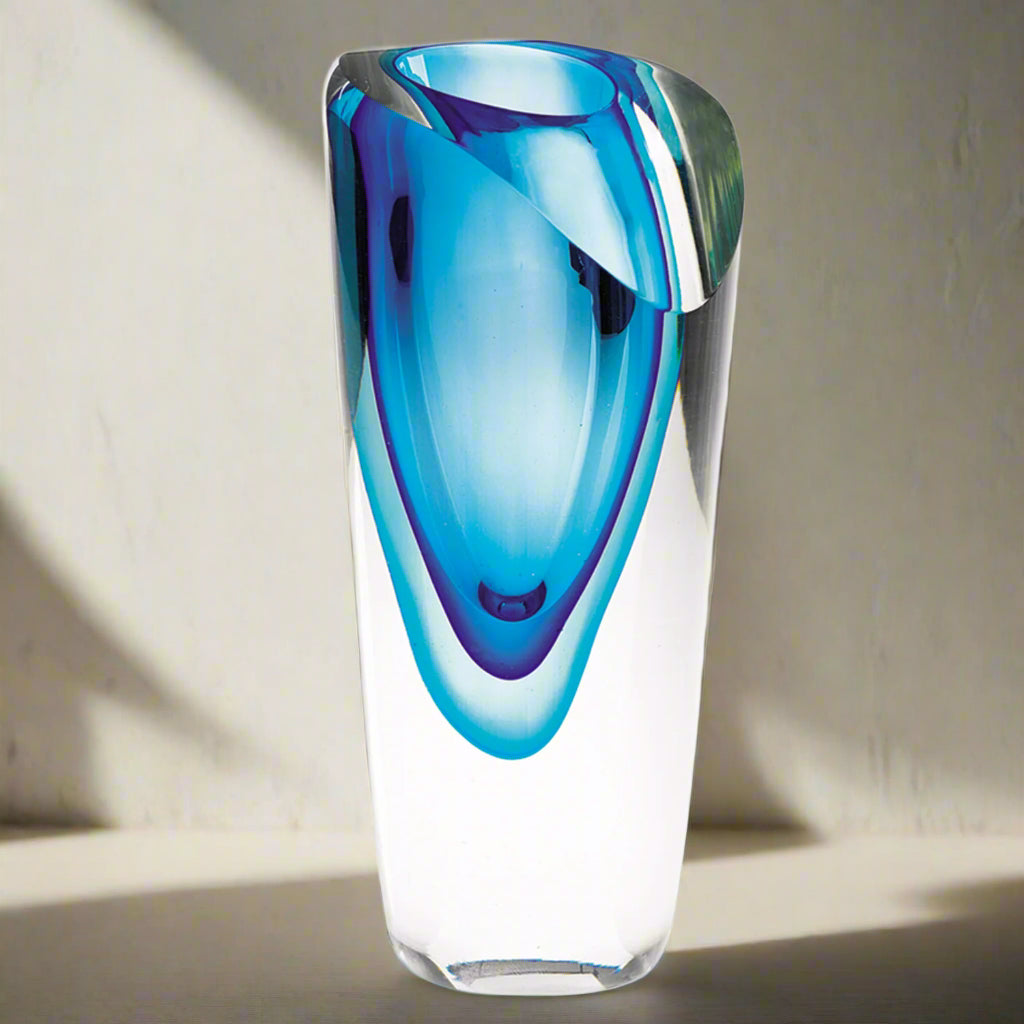 Azure Mouth Blown Murano Style Vase 7.5 in. -J455
