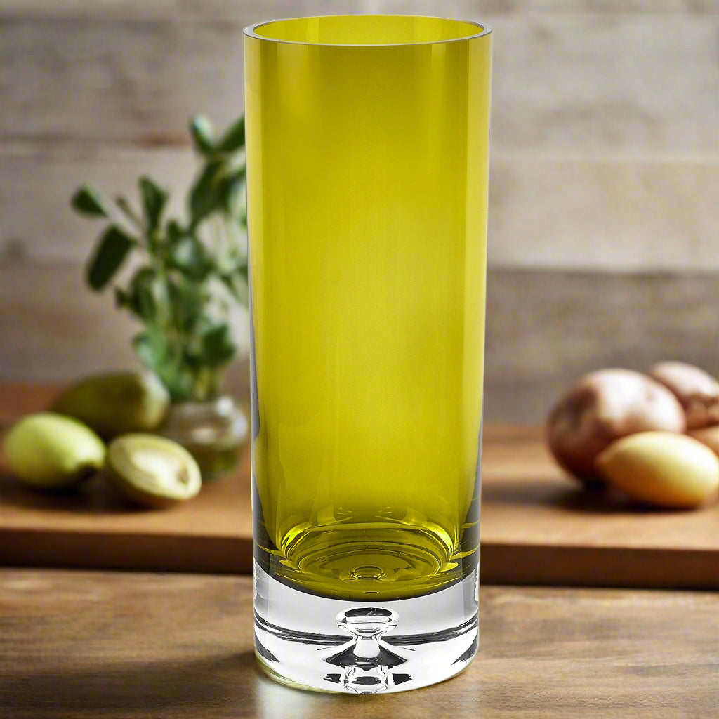 Galaxy Cylinder Vase- European Mouth Blown Lead Free Crystal in Olive Green 10.5" X 3-K2237