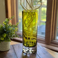 Galaxy Cylinder Vase- European Mouth Blown Lead Free Crystal in Olive Green 10.5" X 3-K2237