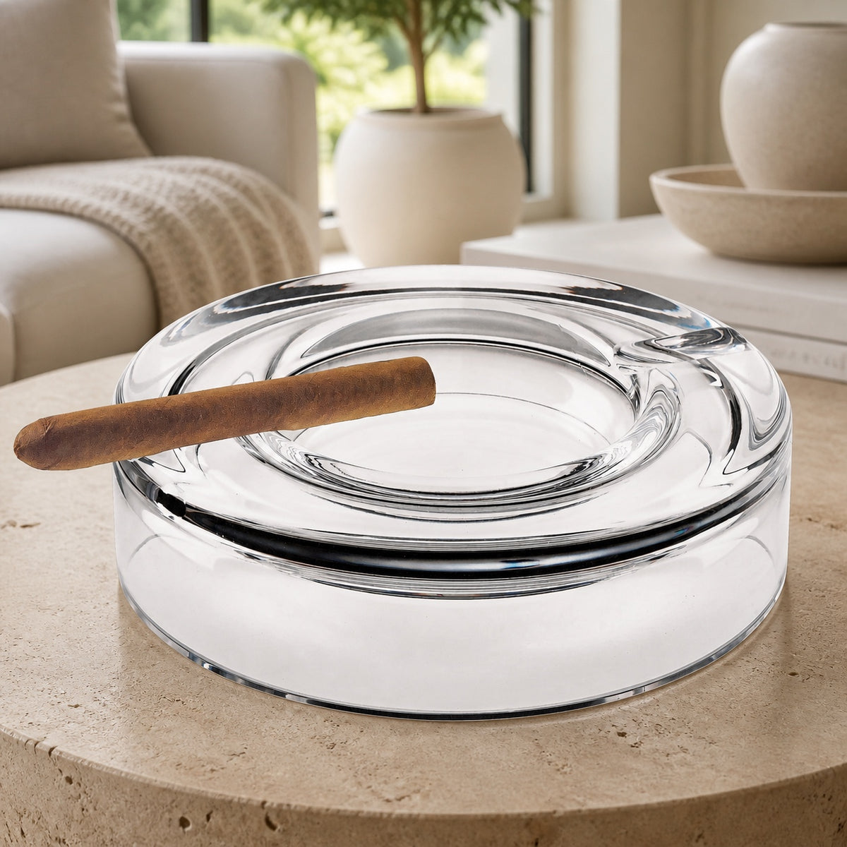 Winston 8" Cigar Ash Tray - Mouth Blown Crystal -K865