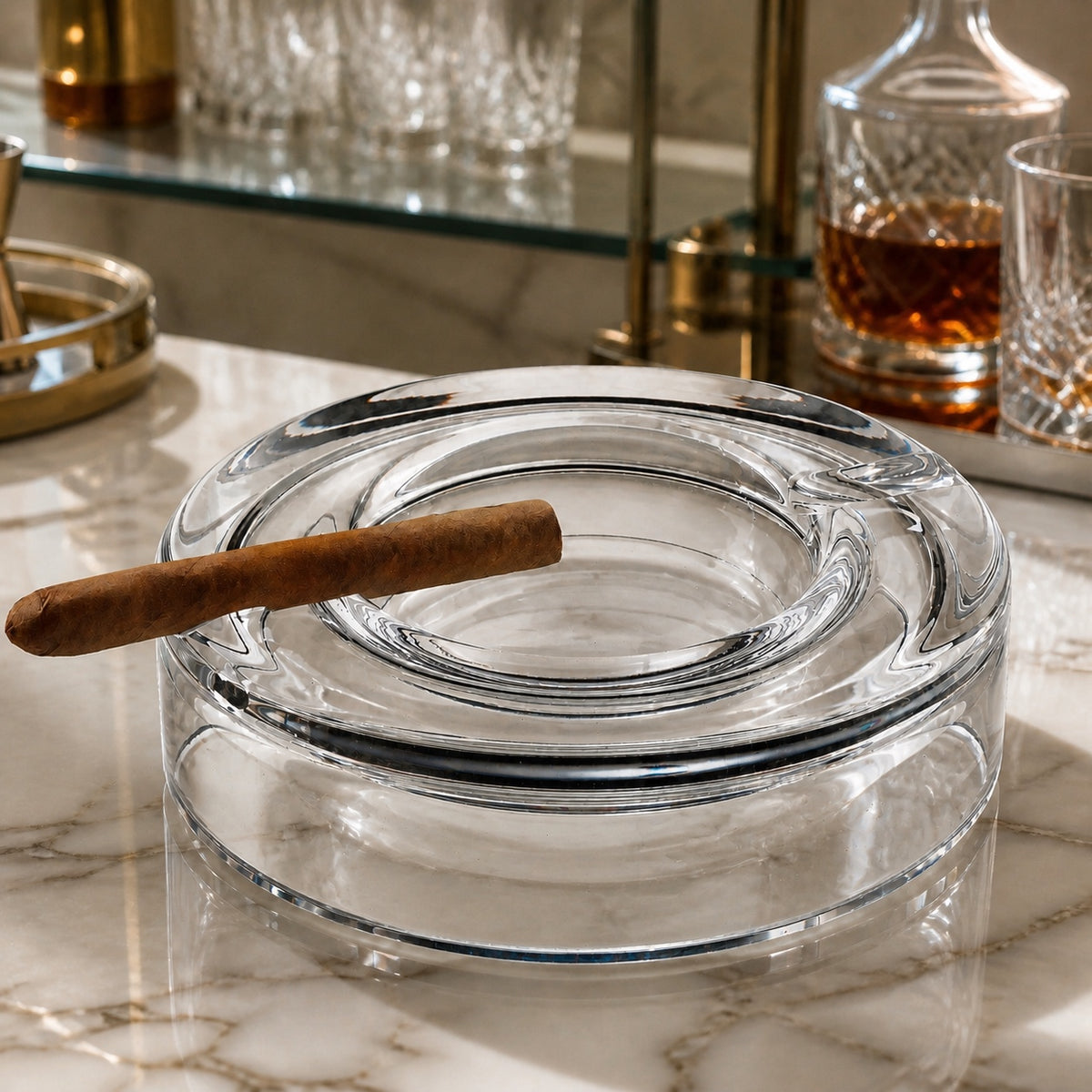 Winston 8" Cigar Ash Tray - Mouth Blown Crystal -K865