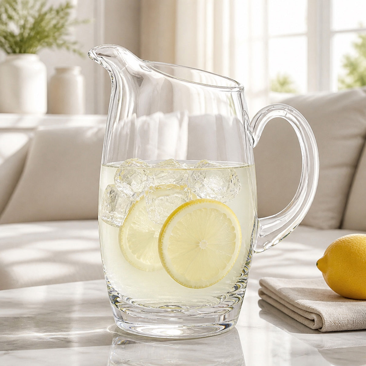 Pitcher- Classic European Mouth Blown "Barrel" Water, Juice or Iced Tea Pitcher 54 Oz -H9-K960